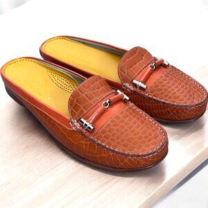 Cole Haan Alligator Embossed Orange Leather Mules Slip On Shoes Women's 8.5